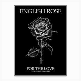 English Rose Black And White Line Drawing 10 Poster Inverted Canvas Print