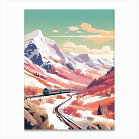 Vintage Winter Travel Illustration Snowdonia National Park United Kingdom 3 Canvas Print