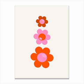 Retro Flowers Pink And Orange Vintage Floral Canvas Print