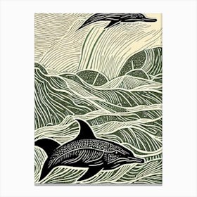Bottlenose Dolphin II Linocut Canvas Print