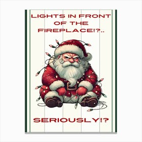 Santa in Lights White Sign Canvas Print