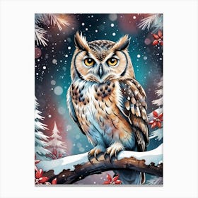 Owl In The Snow 1 Canvas Print