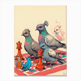 Pigeons On Chess Canvas Print