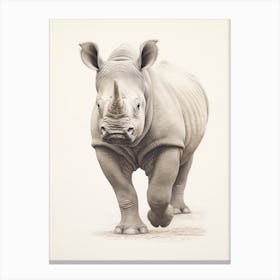 Grey Tonal Illustration Of A Rhino Canvas Print