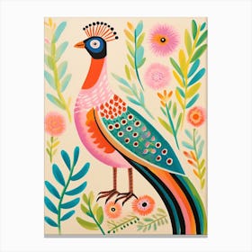 Pink Scandi Pheasant 2 Canvas Print