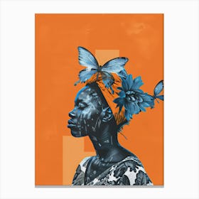 Woman With Butterflies On Her Head Canvas Print