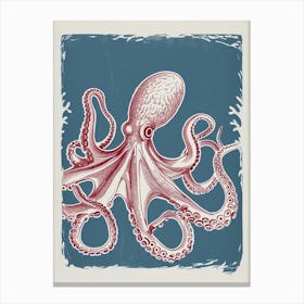 Detailed Octopus On The Ocean Floor Linocut Inspired 3 Canvas Print