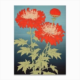 Higanbana Red Spider Lily 4 Vintage Botanical Woodblock Canvas Print