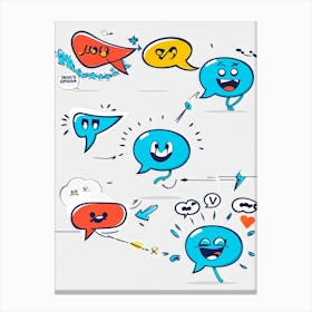 Cartoon Motion Lines And Speech Bubbles Hand Drawn Set Executing Character Movements And Dialogues (4) Canvas Print