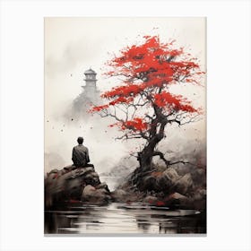 Man And Tree, Japanese Brush Painting, Ukiyo E, Minimal 1 Canvas Print
