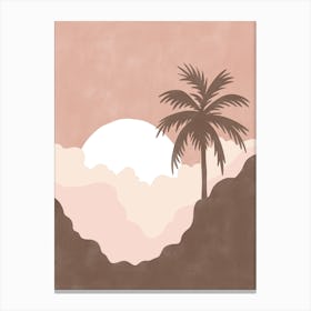 Pink Sunset With Palm Tree Canvas Print