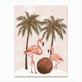 Lesser Flamingo And Coconut Trees Minimalist Illustration 1 Canvas Print