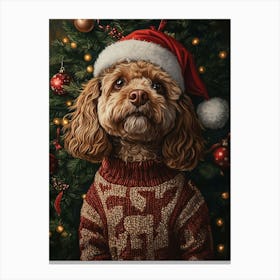 Cavapoo In Christmas Jumper And Santa Hat Canvas Print