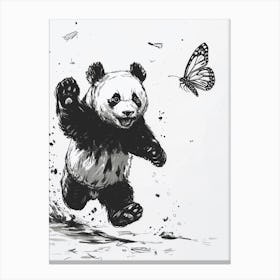 Giant Panda Cub Chasing After A Butterfly Ink Illustration 2 Canvas Print