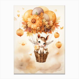Unicorn Flying With Autumn Fall Pumpkins And Balloons Watercolour Nursery 4 Canvas Print