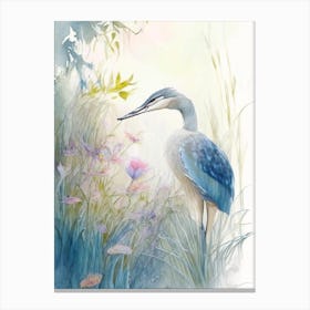 Blue Heron In Garden Gouache 1 Canvas Print