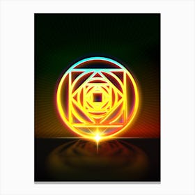 Neon Geometric Glyph in Watermelon Green and Red on Black n.0116 Canvas Print