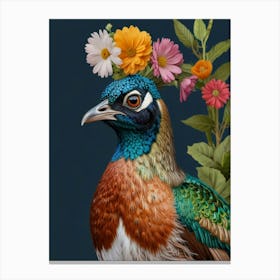 Pheasant With Flowers 1 Canvas Print