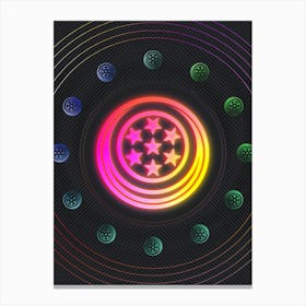 Neon Geometric Glyph in Pink and Yellow Circle Array on Black n.0291 Canvas Print