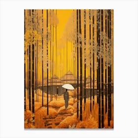 Bamboo Forest Japanese Illustration 4 Canvas Print
