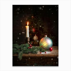 Christmas Tree And Candle Canvas Print