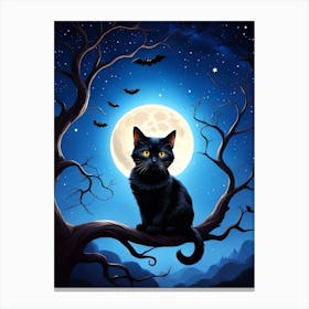 Black Cat In The Moonlight Canvas Print