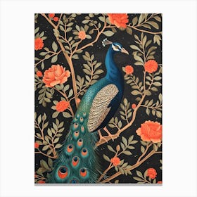 Black & Red Floral Peacock Canvas Print