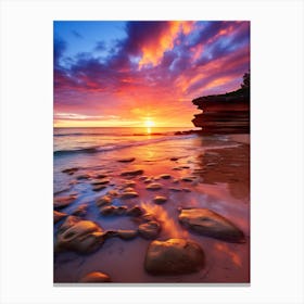 Freshwater Beach Australia At Sunset, Vibrant Painting 1 Canvas Print