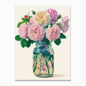 English Roses Painting Rose In A Mason Jar 3 Canvas Print