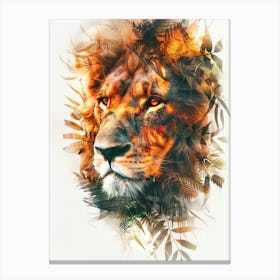 Double Exposure Realistic Lion With Jungle 31 Canvas Print