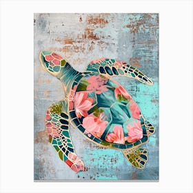 Floral Pattern Sea Turtle Canvas Print