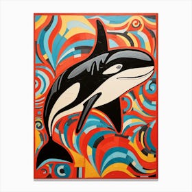 Orca Whale Abstract Geometric Red Canvas Print