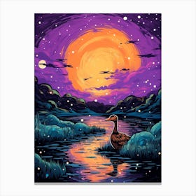 Duck In The Water At Night Canvas Print