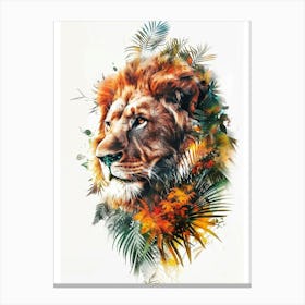 Double Exposure Realistic Lion With Jungle 16 Canvas Print