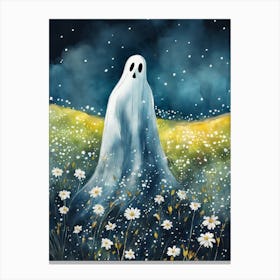 Sheet Ghost In A Field Of Flowers Painting (26) Canvas Print