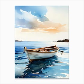 Watercolor Boat On The Sea Canvas Print