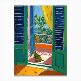 Open Window With Cat Matisse Style Portofino 1 Canvas Print