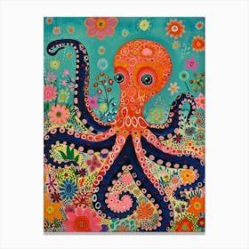 Kitsch Colourful Octopus 3 Canvas Print