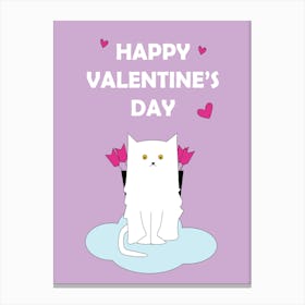 Happy Valentine'S Day Valentine Heart Cat Happy Valentines Day Canvas Print