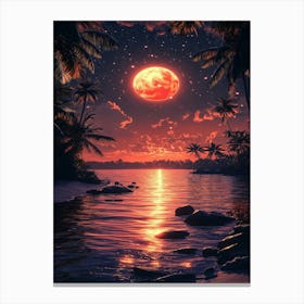 Full Moon Over The Ocean 5 Canvas Print