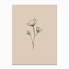 Line Art Flower 1 - Beige Canvas Print