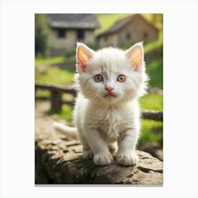 White Kitten On A Stone Wall Canvas Print