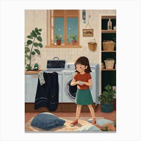 Little Girl In The Kitchen Canvas Print