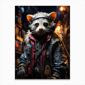 Cyberpunk Style A Possum Standing On A Skateboard 2 Canvas Print