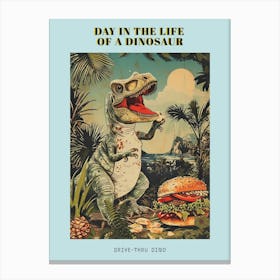 Dinosaur & A Hamburger Retro Collage 1 Poster Canvas Print