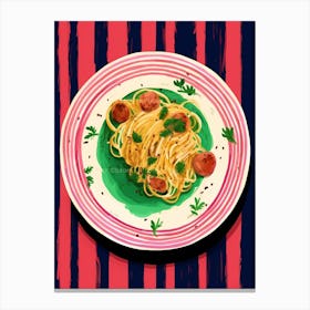 A Plate Of Meatball Spaghetti Top View Food Illustration 4 Canvas Print