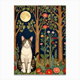 William Morris Style Cat In The Forest 2 Canvas Print