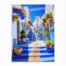 Blue Streets In Chefchaouen, Morocco Canvas Print