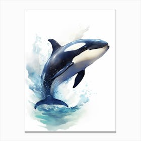 Blue Watercolour Painting Style Of Orca Whale  4 Canvas Print