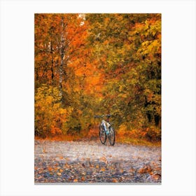 Autumn Forest And The Bike, Oil Painting Canvas Print